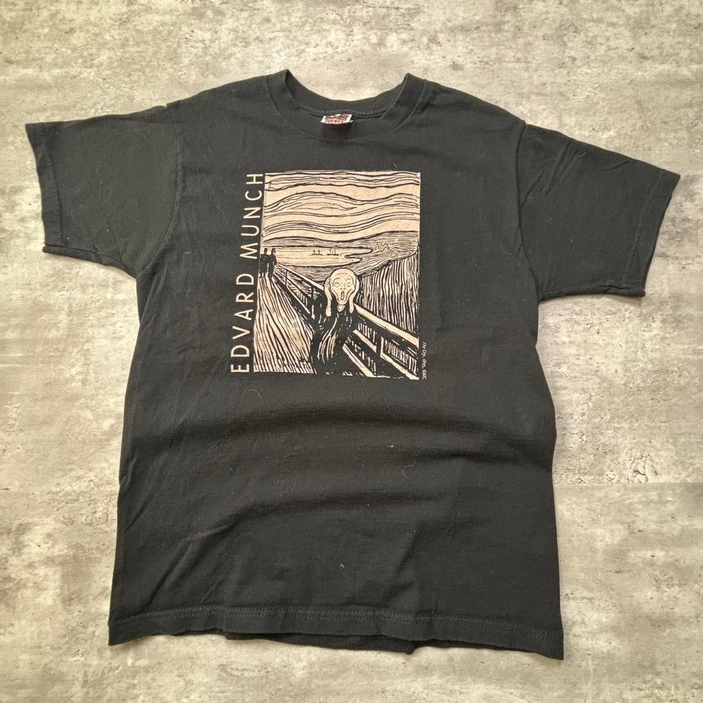 Fruit of the Loom Edvard Munch Scream Art Tee Mens Medium Black Vintage 90s